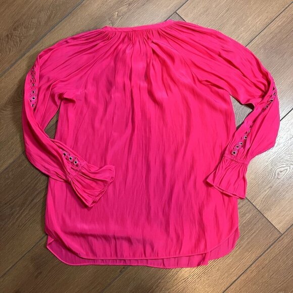 For 2 by Ramy Brook Dark Pink Tie Collar Balloon Sleeve Maternity Top (Size XS) - Picture 2 of 5